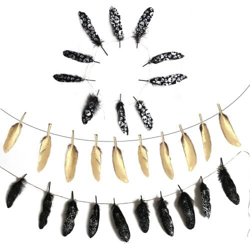 1pc 1.5M DIY Creative Gold Black Skull Spider Web Feather Banner Pennant Garland Bunting Halloween Party Home Bar Decor