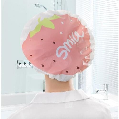 1pc Cute Cartoon Fruit Pattern Waterproof Shower Cap Resuable Lace Elastic Band Bath Hair Caps for Adults Women Kitchen Bathroom