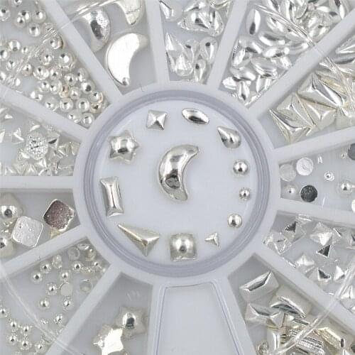 12 shapes 3D silver metal Flat Bottom Nail Rhinestones Decor Wheel Nail Art Decorations Manicure tools DIY nails accessoires
