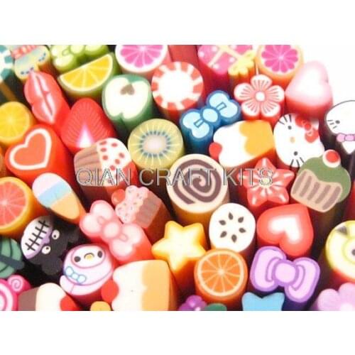 200pcs Random Polymer Clay Canes Flower bow fruit polymer clay stick DIY phone decor nail Jewelry finding (3mm-6mm)