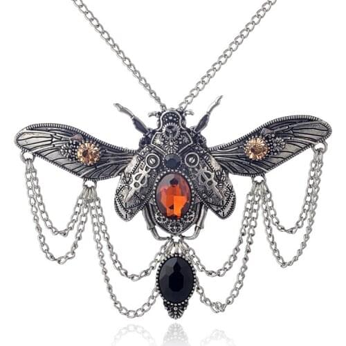 2020 Retro Steampunk Insect Necklace Tibetan Decorations Silver Plate Necklace Beetle Pattern Pendant Women Men Punk Jewelry