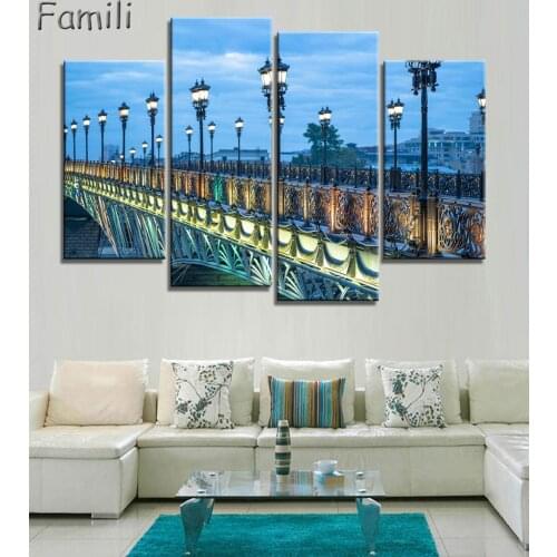 4PCS Canvas Painting Russian landscape Rchitecture Oil Painting Modern Pictures Home Decoration Landscape Modular Wall Painting