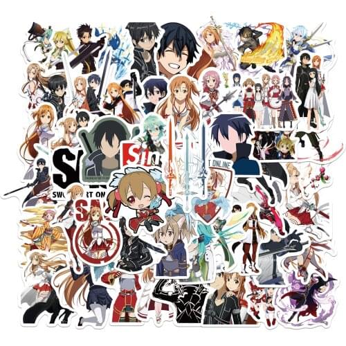 50 Pcs On line Sword Art Cartoon Stickers Thermos Luggage Helmet Laptop Refrigerator Motor Bike Sticker Waterproof Stickers