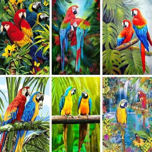 MUXUN Full Drill Round Diamond Painting Parrot Resin Crystal 5D Diamond Embroidery Cross Stitch Animal Diamond Mosaic Home Decor