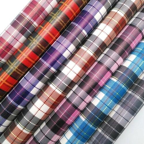 Amonglitter Dropshipping Wholesale Leather Tartan Plaids Printed Synthetic Leather Faux Fabric Sheets 21x29cm A4 size MB043