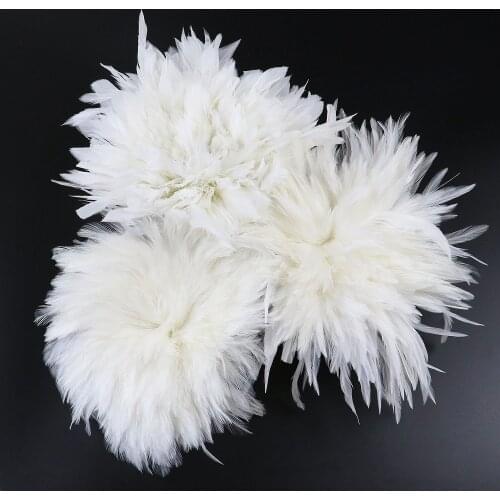 White Coque Feather Natural Rooster Feather Saddle Hackle Feather Strung 6-8" Natural feather Cock Ribbons for Dress/skirt decor