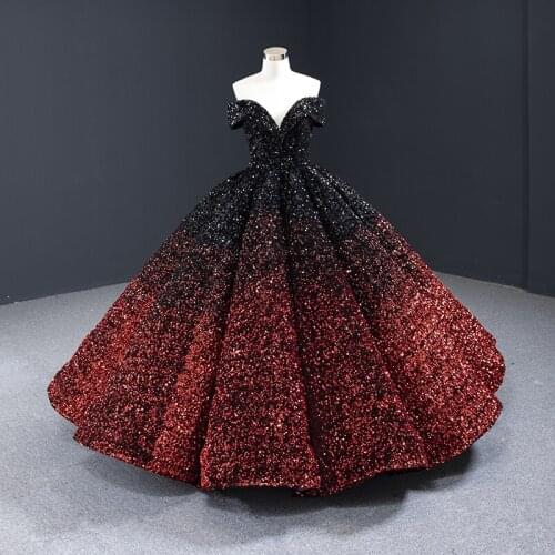 Off the Shoulder Gradient Sparkle Sequined Bling Lace Up Ball Gown Floor Length Evening Gown Prom Party Dress