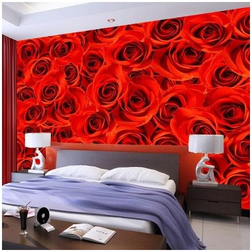 Bacaz Large Red Rose Flower Papel Murals 3d wall Mural Wallpaper for Wedding Room Background 3d Rose Wall Paper Photo Murals
