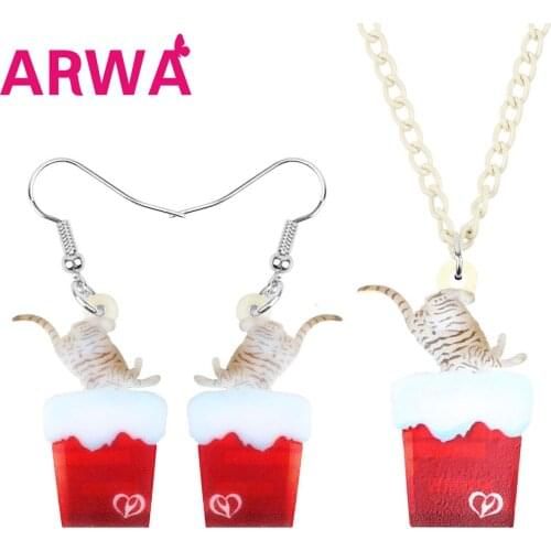 ARWA Acrylic Christmas Anime Chimney Cat Jewelry Sets Big Printing Necklace Earrings Women Girls Classic Festival Gift Jewelry