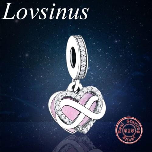Fit Original European Charms Bracelet Real 925 Sterling Silver Sparkling Infinity Heart Charm DIY Jewelry Women Berloque Making