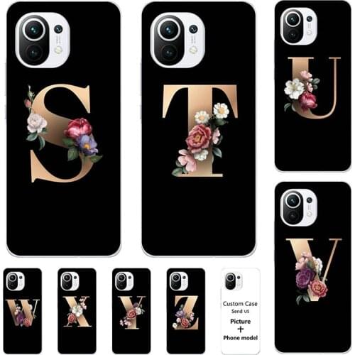 Flower 26 English Case For Xiaomi Mi 11 Lite 11 Youth M2101K9AG Xiaomi Mi 11 Pro 6.81" Name Letter Custom Soft Silicone Cover