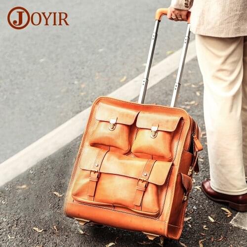JOYIR Luggage Stylish for Women Men Fashion Travel Suitcases Vintage Genuine Leather Rolling Luggage Business Trolley bag