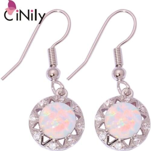 CiNily Created White Fire Opal Cubic Zirconia Wholesale Hot Sell Silver Plated Wedding for Women Jewelry Earrings 1 1/4" OH2238