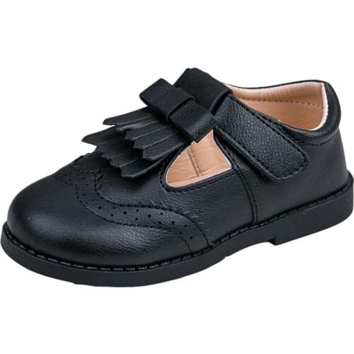 COZULLAA 2020 Children Autumn Girls Classic T-Strap Brogue Leather Shoes Kids Girls Fringe Casual Shoes Size 21-30