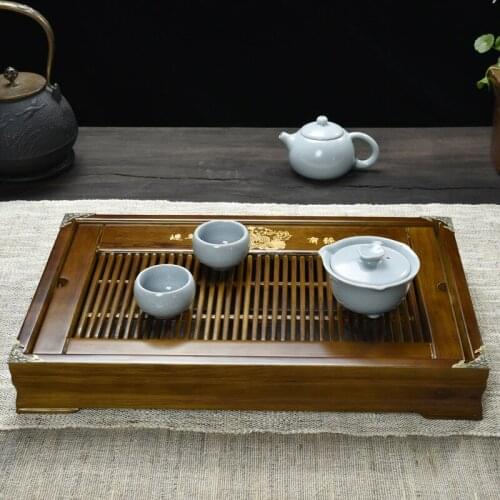 43.5*28*6.5cm Factory direct sales Ke wood tea plate solid wood trumpet drawer Kung Fu tea tea gift customization