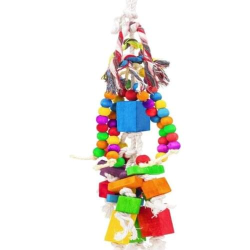 Bird Parrot Bite Chew Toy Wooden Pendant Swing String Pet Birds Blocks Toys