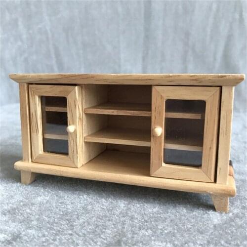 1:12 wooden miniature TV cabinet furniture toys for dolls dollhouse pretend play toy for girls gifts children collection new