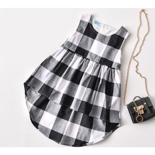 Kids Dress For Girls Summer New Casual Crew Neck Fashion Plaid Princess Dress 1-5 Years Girls Dresses Toddler Girls Dress