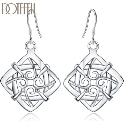 DOTEFFIL 925 Sterling Silver Geometric Square Drop Earring For Women Lady Wedding Engagement Party Fashion Jewelry