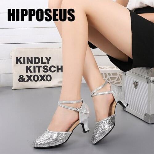 Hipposeus Women Modern Dance Shoes Girls Ballroom Latin Samba Dancing shoes Ladies 3.5/5.5CM Soft sole Salsa Sandal Dropshipping