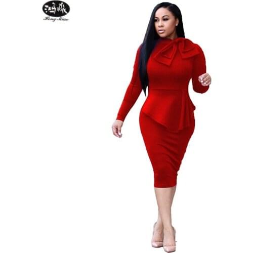 HongMiao 2018 New Fashion Women Office Dresses Peplum Pencil Dress Sleeve Formal Business Attire Wear Work Dresses Vestidos