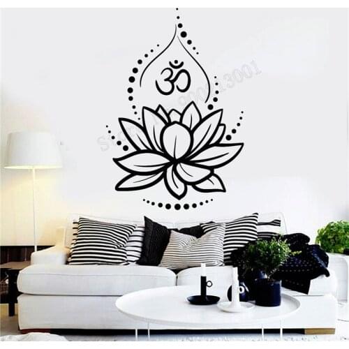 Art Wall Sticker Lotus Flower Wall Decoration Removeable Ornament Yoga Poster Hinduism Hindu Om Symbol Mural LY224