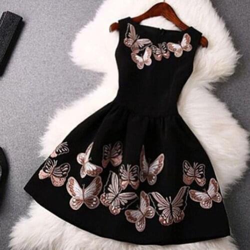 Summer Women Sleeveless Butterfly Print Vintage Dress Fashion Elegant Female High Waist Party Dress Women Slim O-Neck Mini Dress