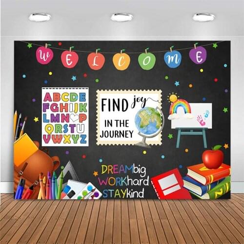 Mocsicka Welcome Back to School Backdrop Blackboard Book Drawing Board Classroom Background Decoration Photo Studio Photocall