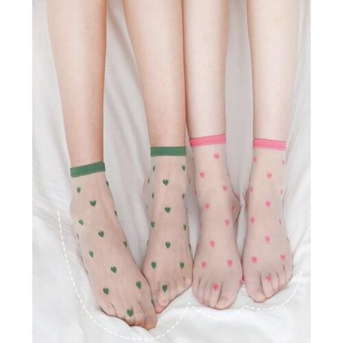 Fashion Heart Silk Socks Women Transparent Ultra-thinTulle Socks Femme Funny Socks Streetwear Calcetines Majur