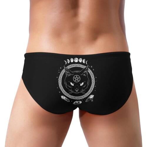 Mens Triangular Swimwear Low Waist Briefs Sexy Patchwork Mens Bikini Satanic Cat Swim Pool Trunks