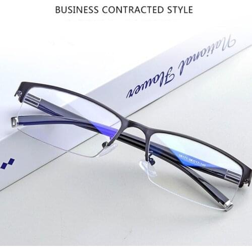 Business Half-frame Mens Anti-blue Light Flat Mirror Myopia Glasses The Finished Product Has -50--600 Anteojos Miopes Office