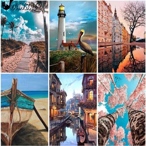 City Landscape Diamond Painting Seaside Cross Stitch Embroidery Architectural Mosaic Kit 5D Diy Inlaid Craft Decoration Gifts