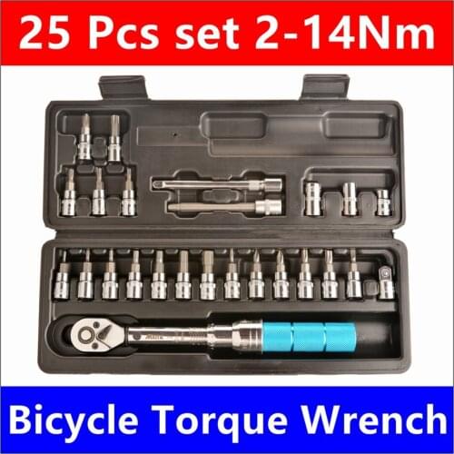 Mxita 25 Pcs set Bicycle torque wrench 1/4"DR 2-14Nm bike tools kit set tool bike repair spanner hand tool set