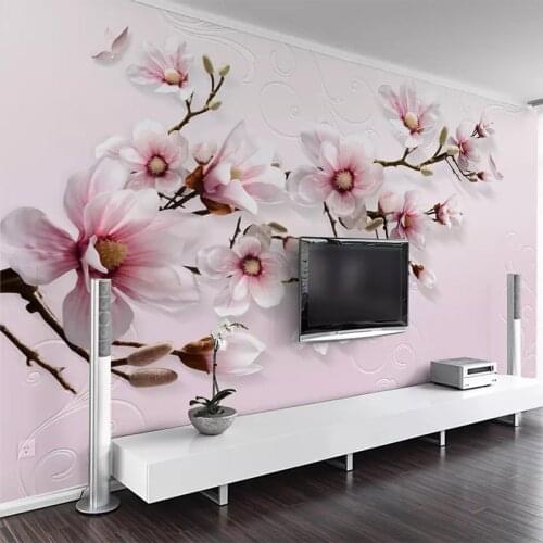 Custom Any Size Murals Wallpaper Modern 3D Embossed Flowers Pink Lily Photo Wall Painting Living Room TV Sofa Bedroom Wall Paper