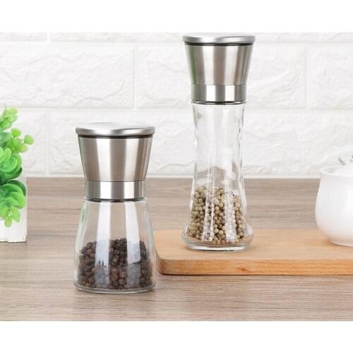 Stainless Steel Pepper Grinder Mill Glass Body Spice Salt Kitchen Accessories Portable Cooking Tool Glass & Stainless steel