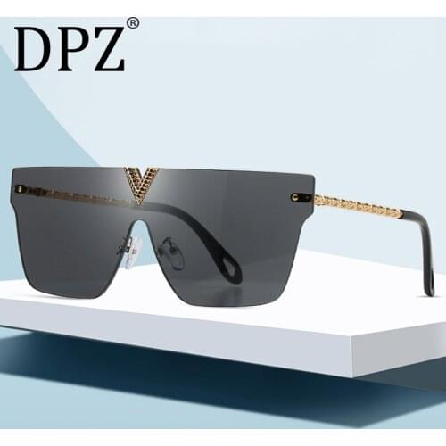New mens frameless V-shaped metal one-piece aviation sunglasses luxury brand women fashion gradient sunglasses Oculos De Sol