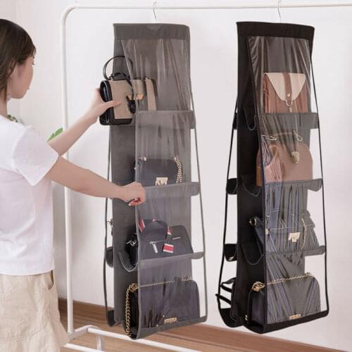 Hanging Storage Bag 6/8 Pocket Purse Handbag Tote Bag Storage Organizer Hanger Double Sides Hanging Storage Bag Wardrobe Closet