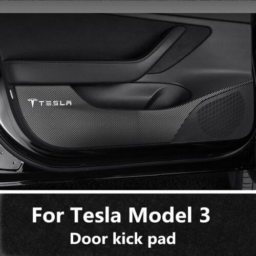 For Tesla Model 3 X S Y Car Door Anti Kick Pad Carbon Fiber Leather Stickers Protection Side Edge Pad Interior Decoration