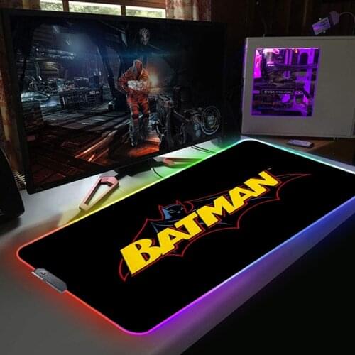 RGB Mause Pad Batmans Logo Mouse Mat Gamer Pc Complete Gaming Accessories Keyboard Computer Desk Mats Led Backlit Mousepad Wired