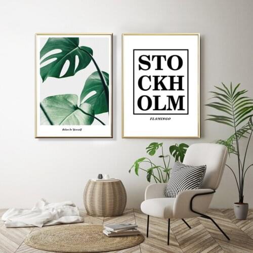 Modern Green Tropical Plant Leaves Canvas Art Print Poster , Nordic Green Plant Wall Pictures Kids Room Large Painting No Frame