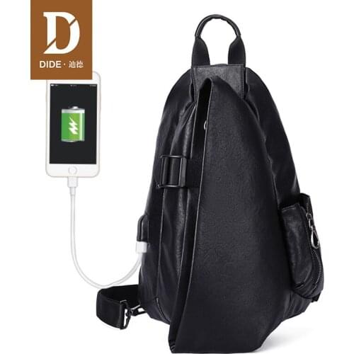 DIDE USB charging Shoulder Bags for Men Waterproof Leather Crossbody Bags Male Messenger Bag chest pack Khaki Black Vintage