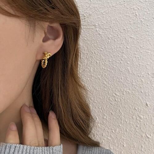 TARCLIY Geometric Knotted Twisted Metal Earrings Simple Gold Color Copper Ear Stud Women Temperament Trends Party Jewelry 2021