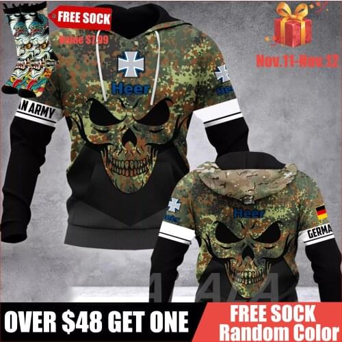 GERMAN Army Veteran Skull Flag 3D Printed Hoodie Man Female Zipper Pullover Sweatshirt Hooded Jersey Streetwear Tracksuits