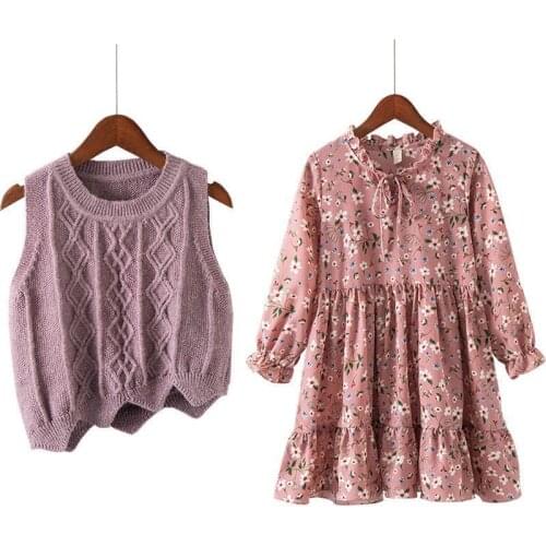 Baby Girl Spring Dress Sets 2021 New Style 2 Pieces lace Casual Long Sleeve Dresses Flower Bow Fashion 3-12 Y Children Vestido