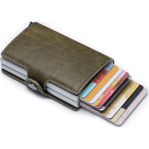 Vintage Women Men Business Credit Card Holder Crazy Horse PU Leather Card Holders RFID Double Aluminium Box Travel Card Wallet