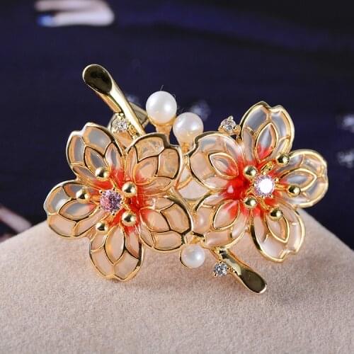 FARLENA Jewelry New Style Enamel Transparent flower Corsage Pins with Simulated Pearl Fashion Zircon Crystal Brooches for Women