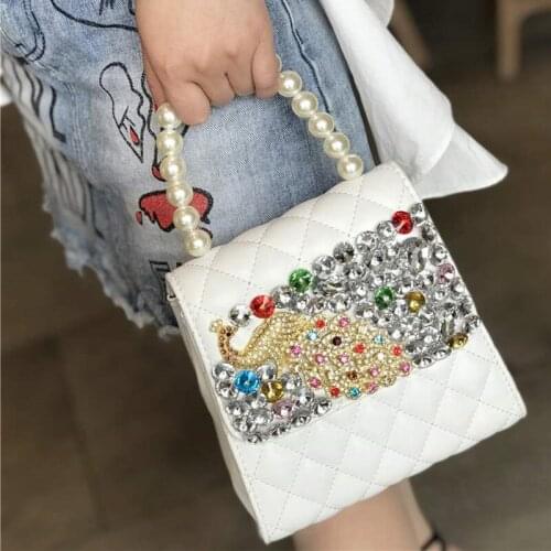 Women pearl handle bag colorful diamond handbag Womans Girl Ladies Solid Shoulder Messenger Bags Clutch
