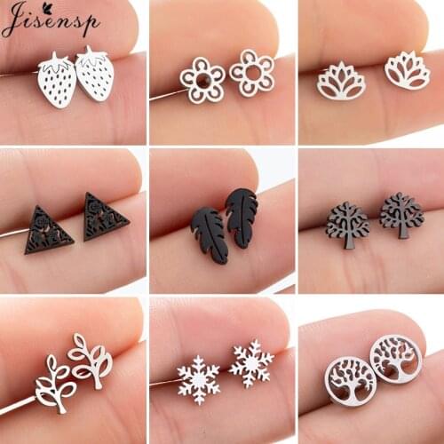 Bohemia Fashion Daisy Flower Earrings Women Tiny Stainless Steel Leaf Snowflake Stud Earring Tree of Life Piercing Jewelry Gift