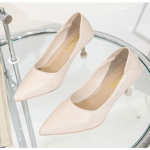 2021 Summer Womens Shoes Fashion Pointed Toe Party Wedding Dress Pumps Female Office Working Soft Casual Leather High Heels