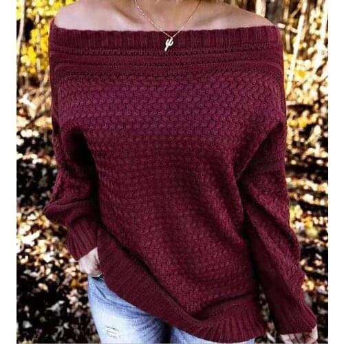 2021 New Autumn Winter Women Off Shoulder Knitted Sweaters Sexy Long Sleeves Button Solid Casual Sweater Streetwear Pullover Top
